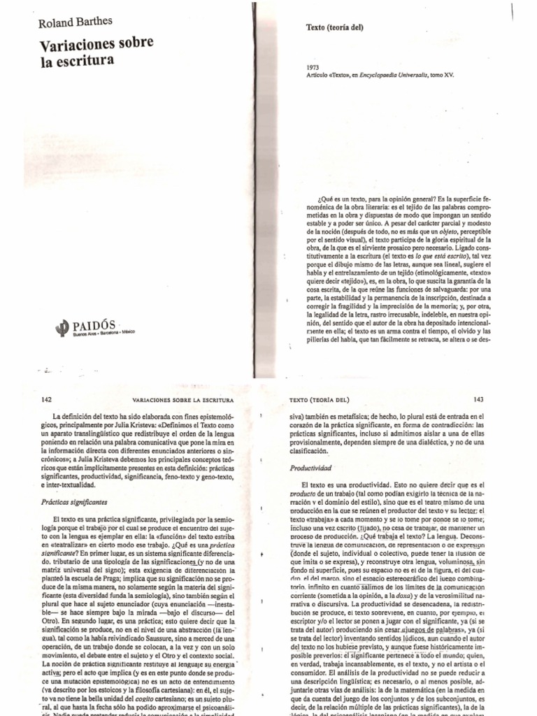 Variaciones sobre la escritura de Barthes | PDF | Comillas | Autor