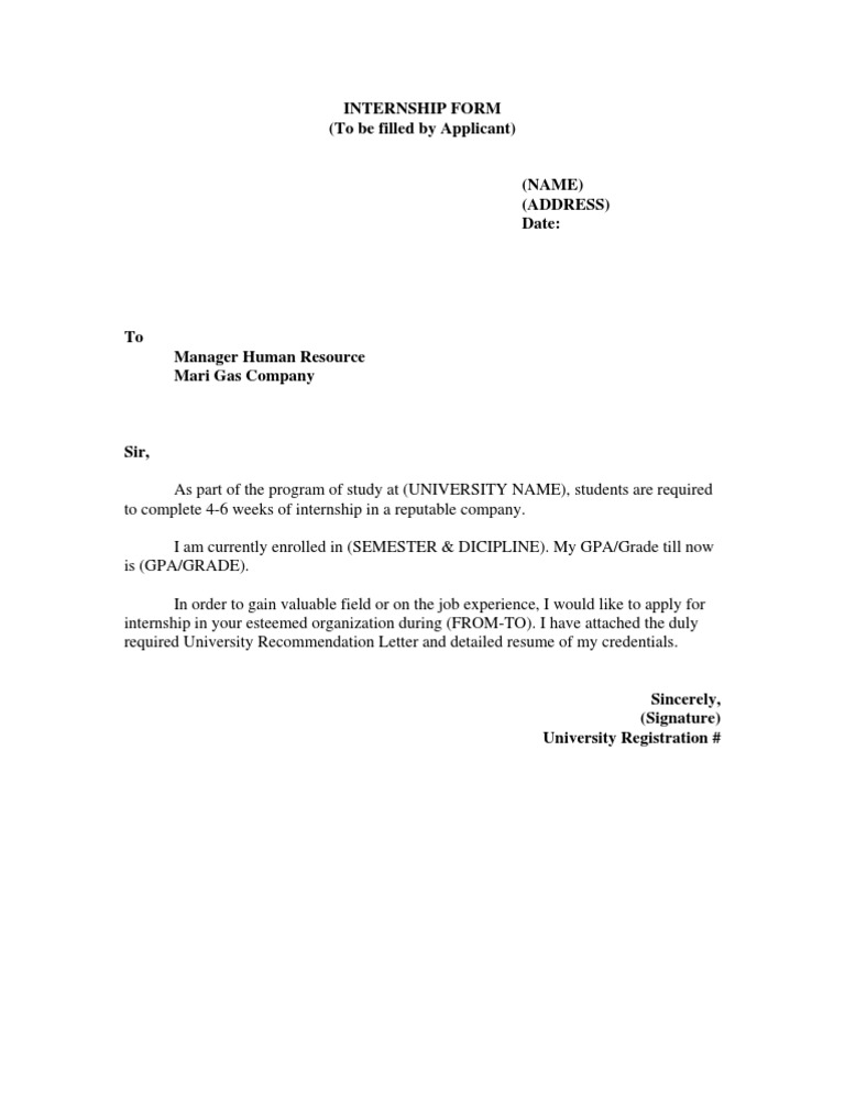 Internship Application Form Template | PDF