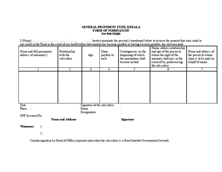 GPF Form For Nomination PDF Government Social Institutions