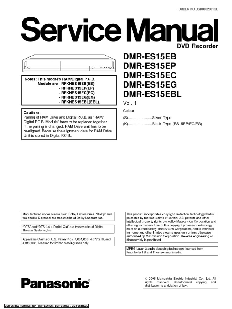Panasonic Service Manual DMR-ES15EB | PDF | Electrostatic.
