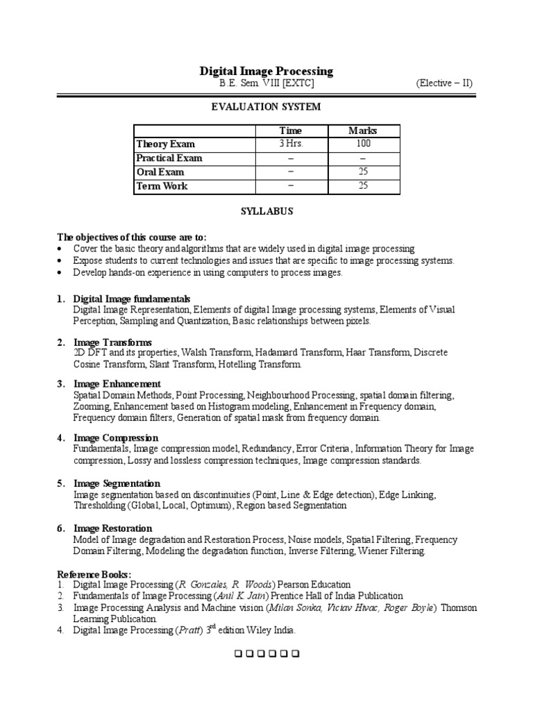 Digital Image Processing Syllabus | PDF | Art | Computers
