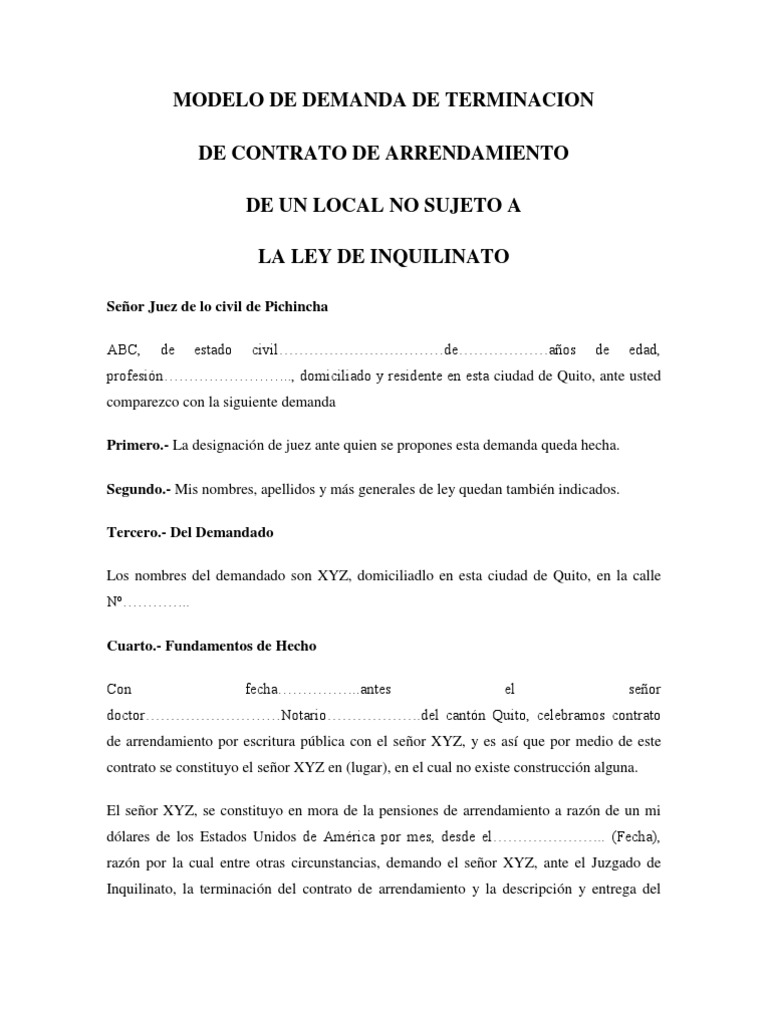 MODELO DE DEMANDA DE TERMINACION DE CONTRATO DE 