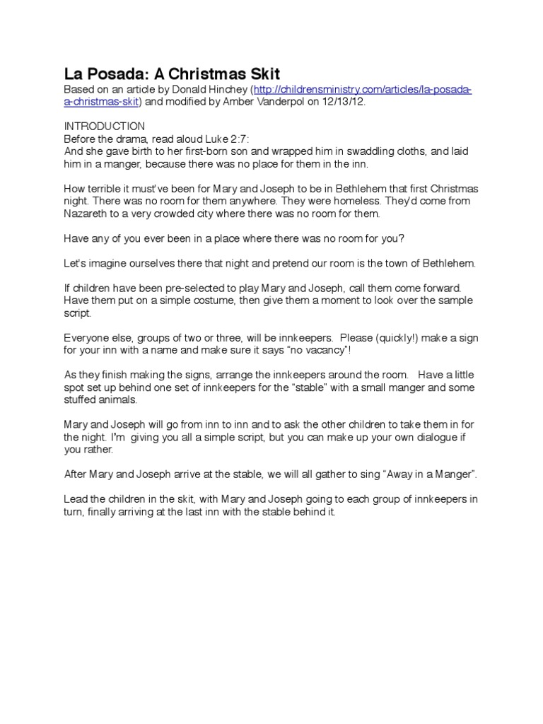 Las Posadas Christmas Skit For Children PDF Saint Joseph Inn
