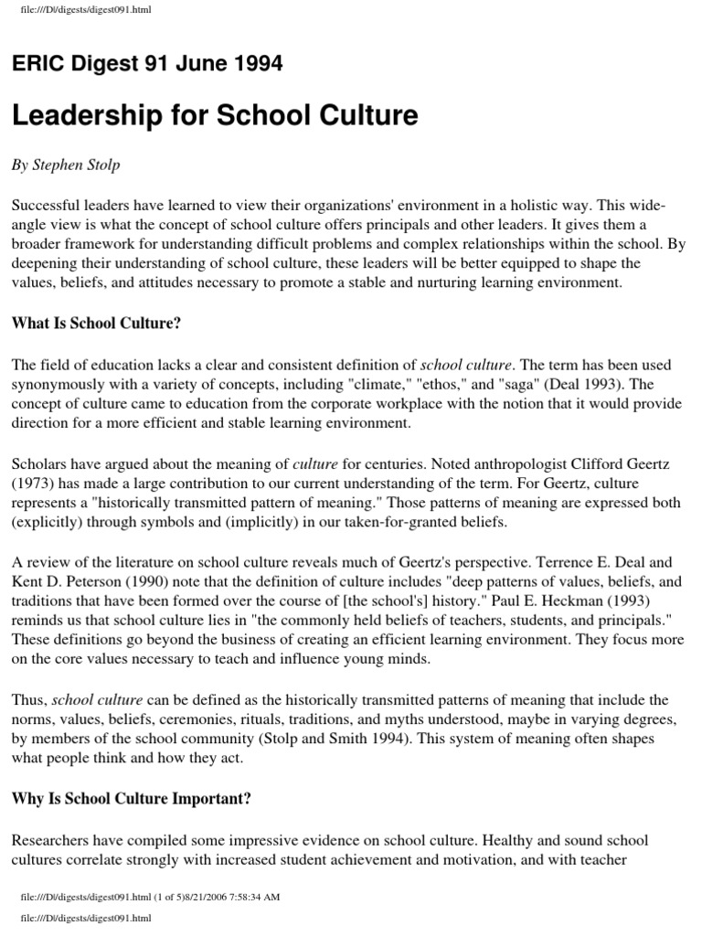 Understanding School Culture Leadership | PDF