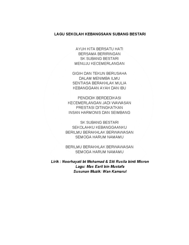 Lagu Sekolah Kebangsaan Subang Bestar Pdf
