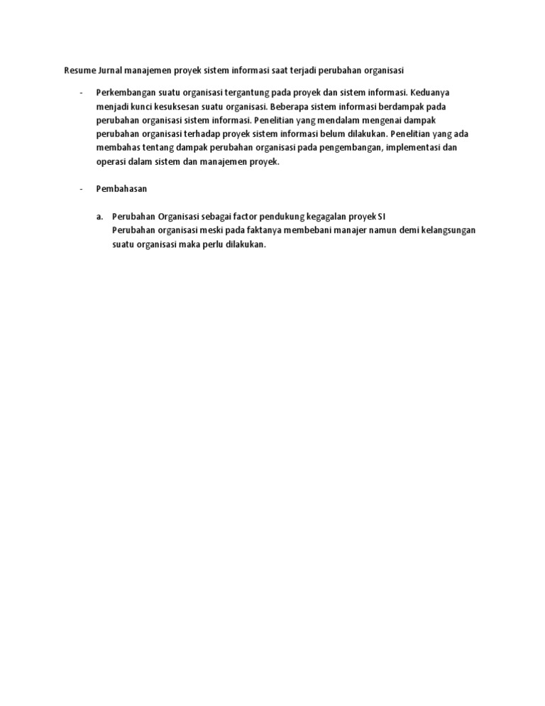 Resume Jurnal Manajemen Proyek Sistem Informasi Saat Terjadi Perubahan Organisasi