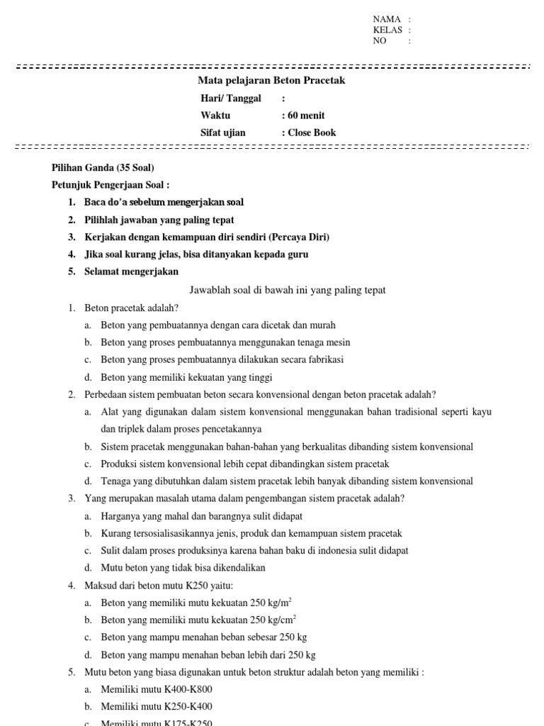 Beton Pracetak Pilihan Ganda Versiku