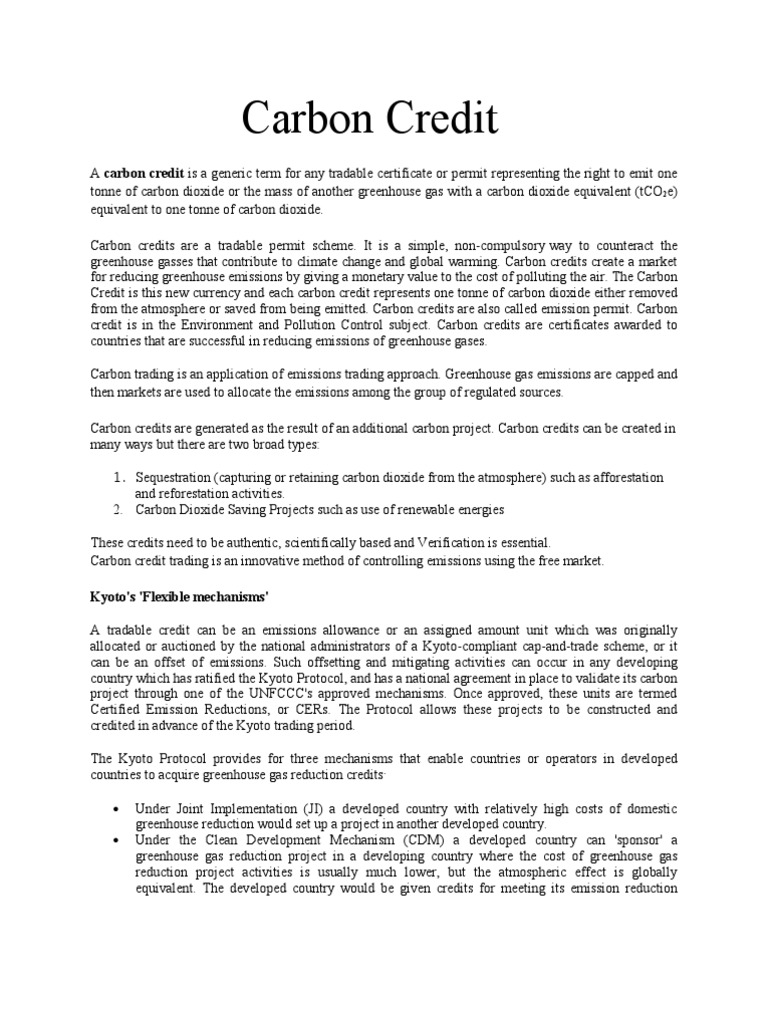 Carbon Credits | PDF | Emissions Trading | Kyoto Protocol