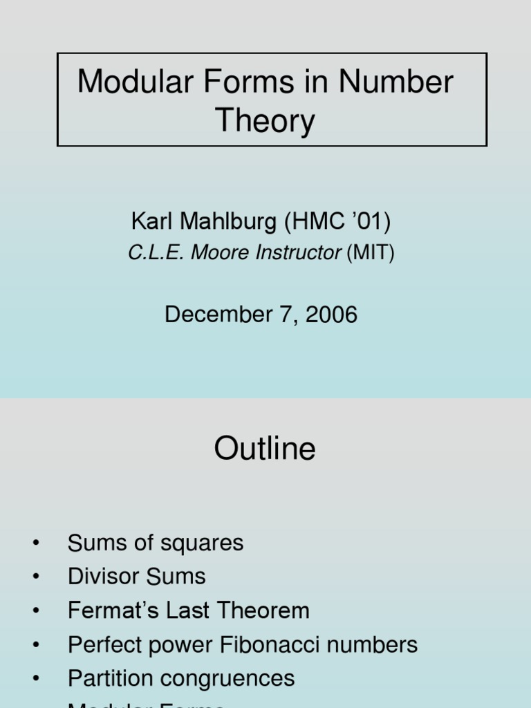 Modular Forms in Number Theory | PDF | Teaching Methods & Materials ...