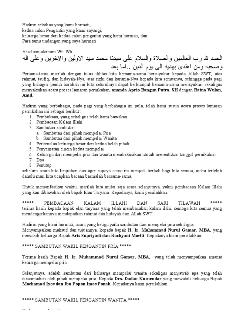 Contoh Naskah Pembawa Acara Lamaran Pernikahan Pdf