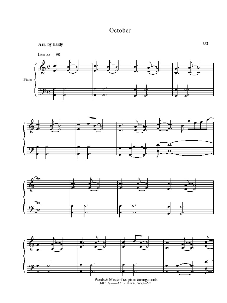 October U2 Piano Sheet | PDF
