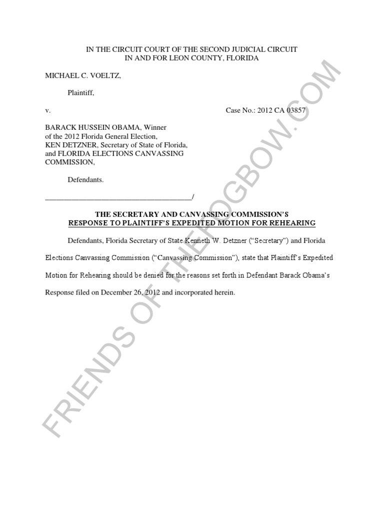 FL VOELTZ III 20121231 STATE Response To Plaintiff's Expedited