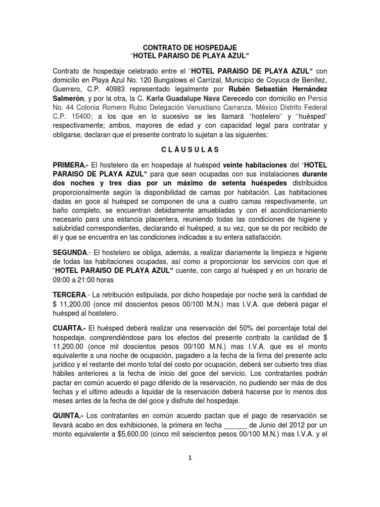 Formato Contrato de Hospedaje