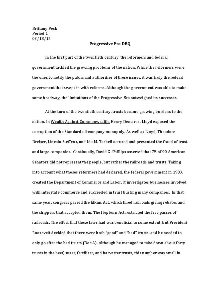 Progressive Era DBQ PDF Progressive Era Meat Packing Industry
