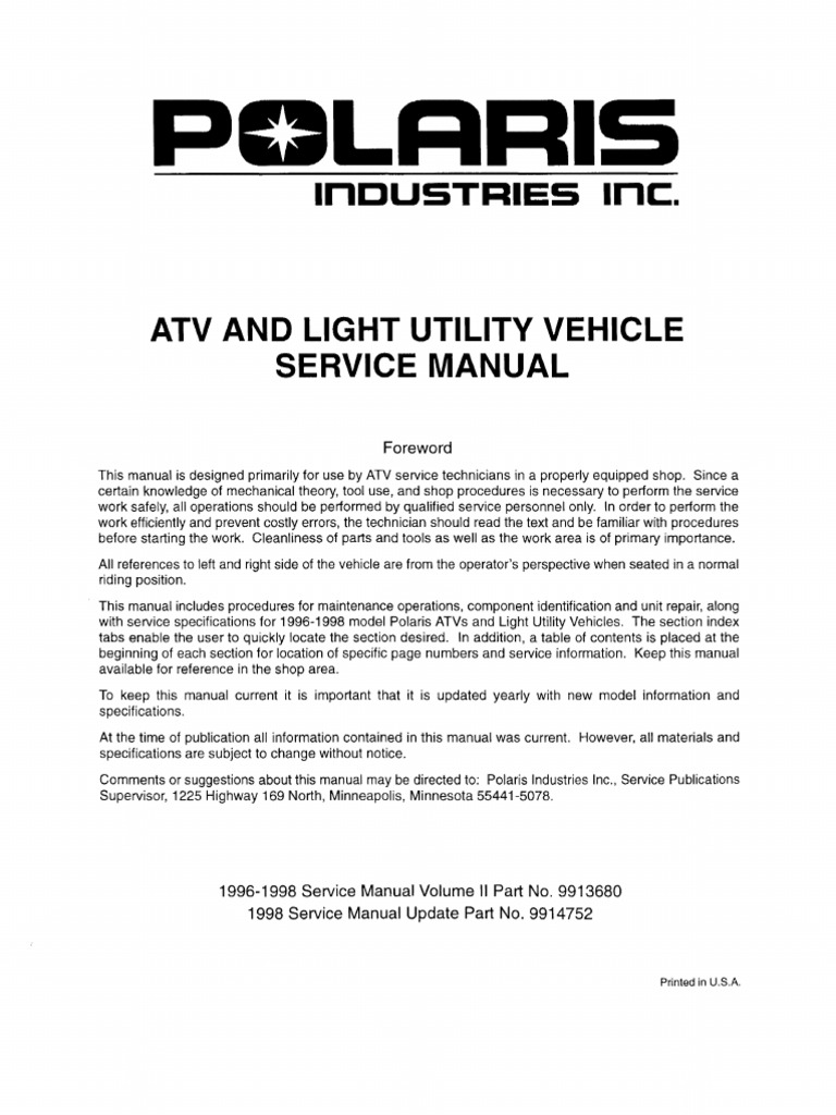 Polaris ATV Service Manual 1996 - 1998 All Models | Suspension (Vehicle) |  Gallon
