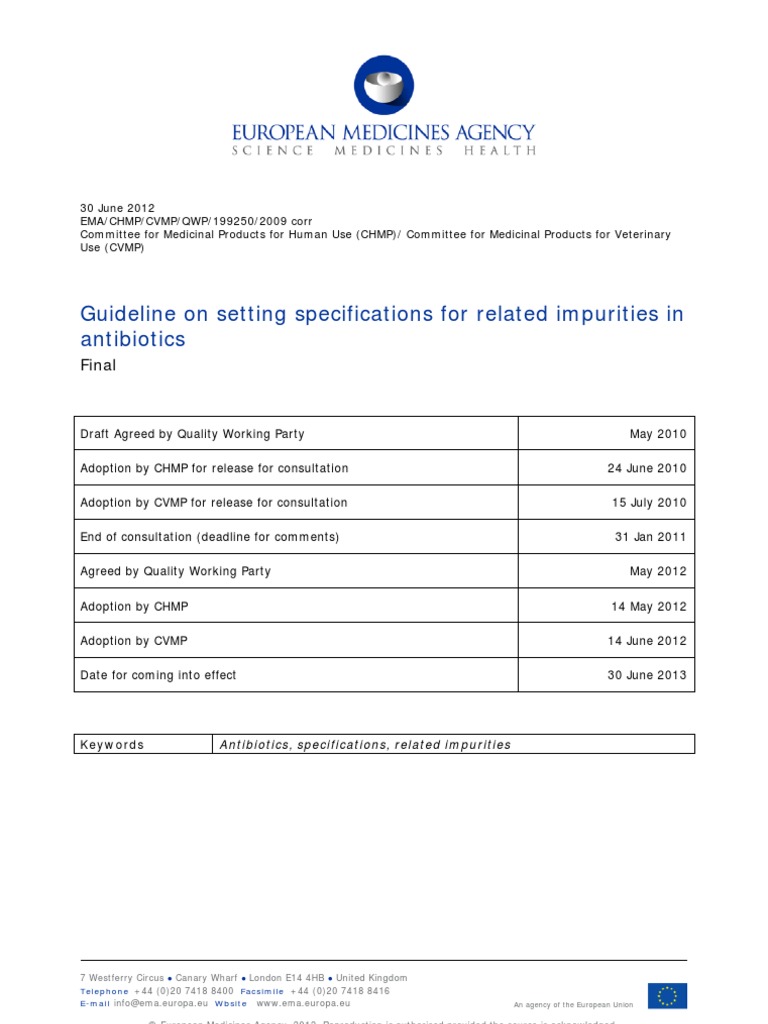 Guideline On Setting Specifications For Related Impurities In