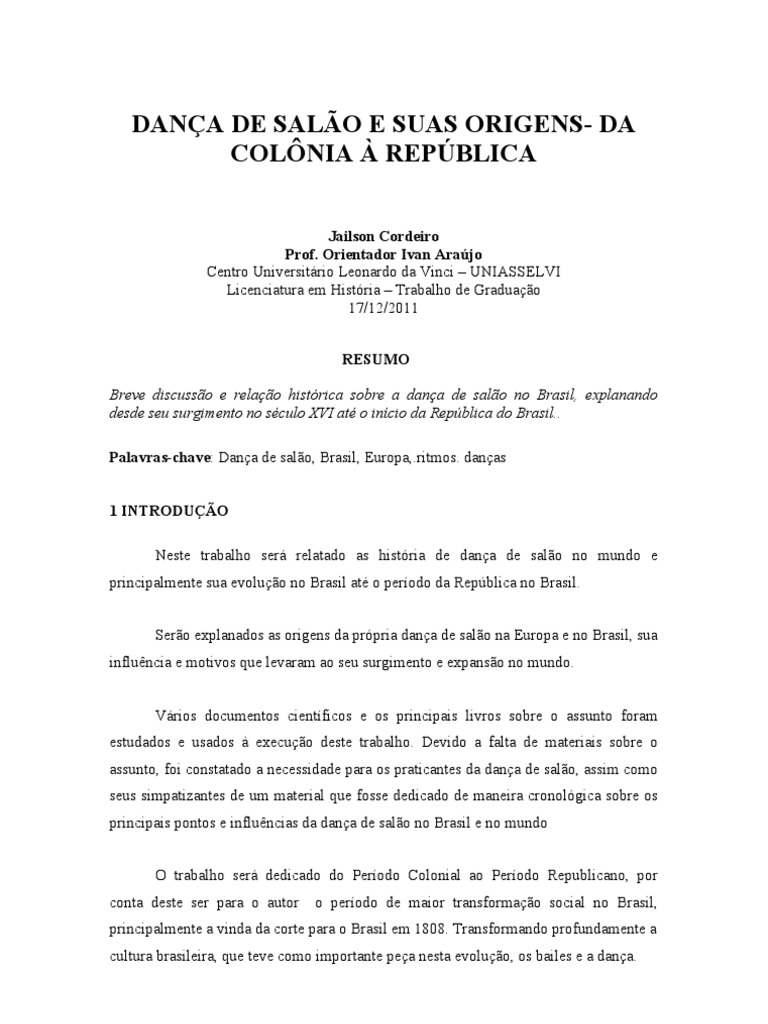 História da Dança de Salão no Brasil | PDF | Danças | Renascimento