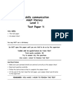 Adult literacy Level 1 test paper