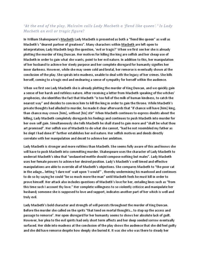 Argumentative Essay On Lady Macbeth