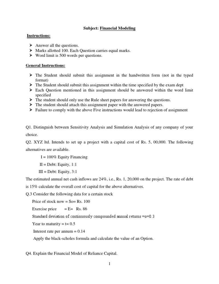 Financial Modeling Assignment Guidelines | PDF | Business | Finance ...