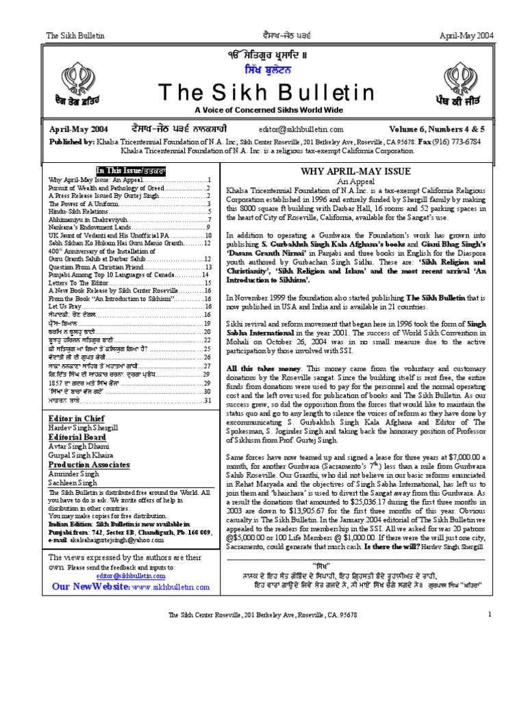 Bulletin 4 5 04 Punjab Indian Religions