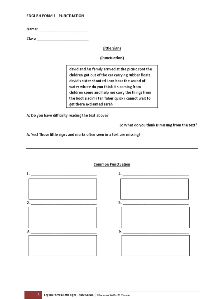 Punctuation Exercises for Grade 1 | PDF | Punctuation | Language Mechanics