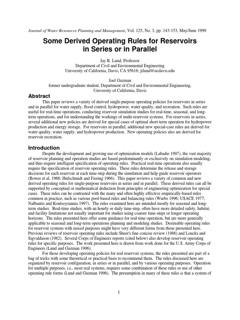 Reservoir Operating Rules for Series Systems | PDF | Reservoir ...