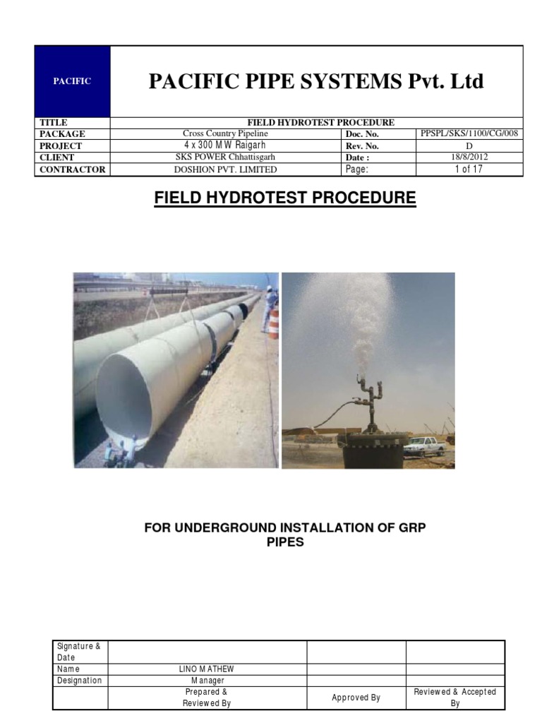 008 Field Hydrotest Procedure PDF Pipe (Fluid Conveyance