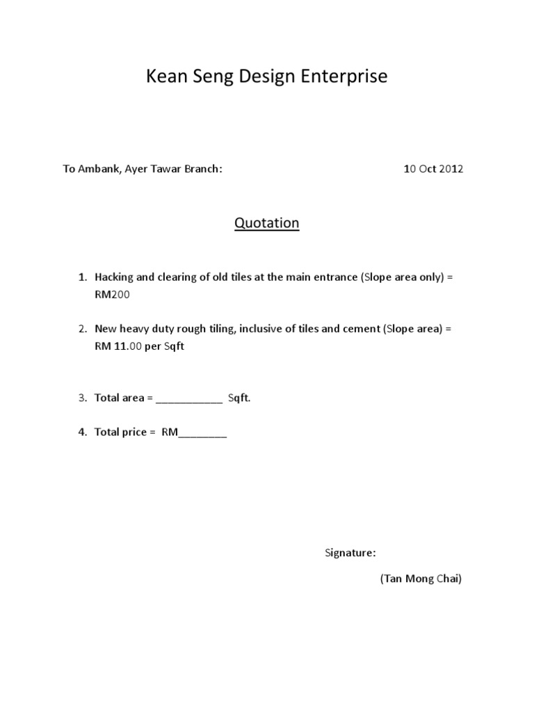Quotation for Tiling Services | PDF | Science & Mathematics ...