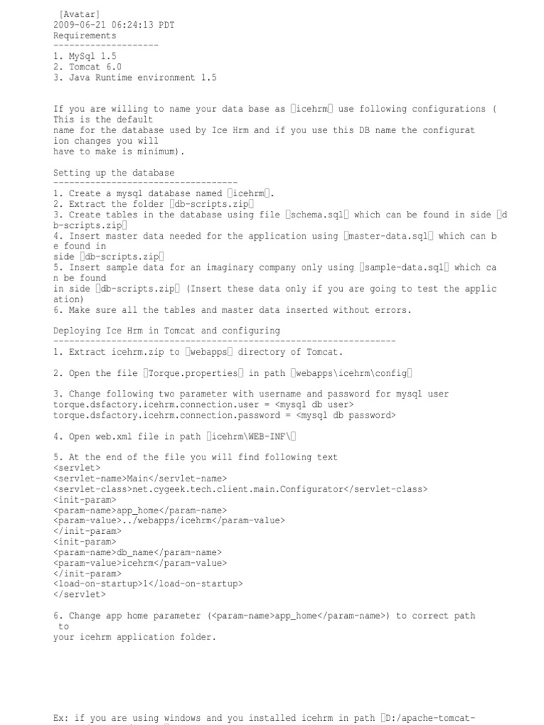 Ice Hrm Setup Guide for Tomcat | PDF | Databases | Web Application
