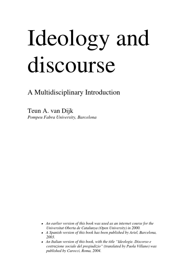 Teun A Van Dijk - Ideology and Discourse | PDF