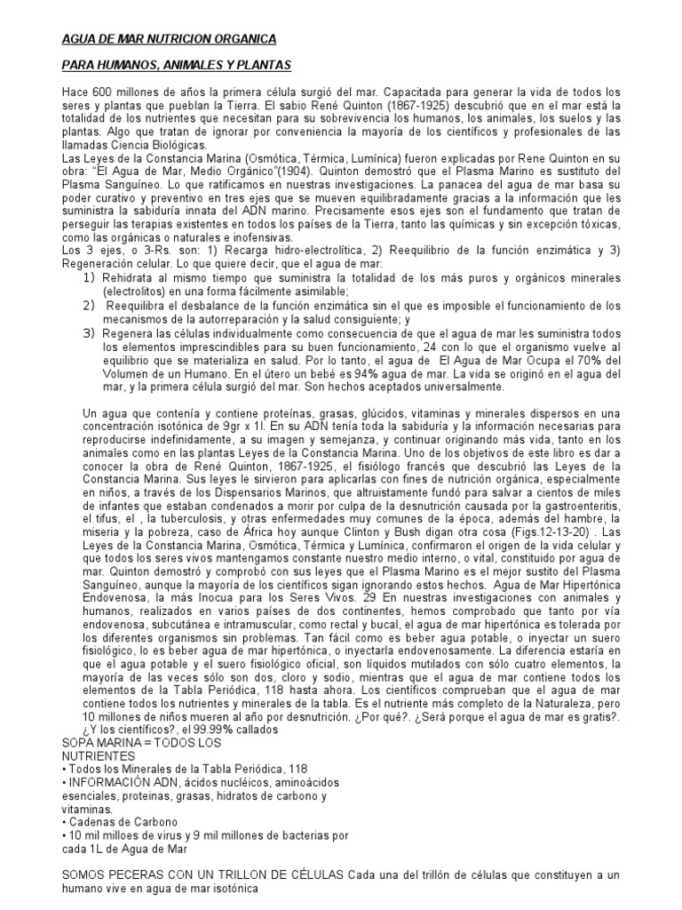 Agua de Mar Nutricion Organica PDF Nutrientes Agua