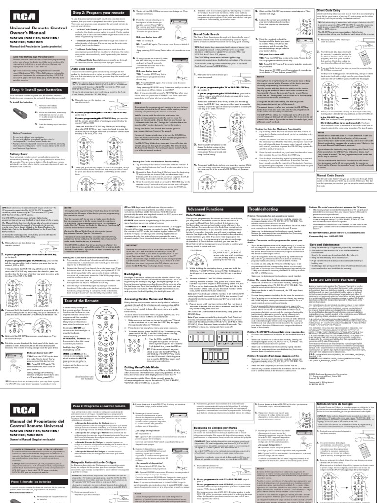 manual de control remoto universal RCA | Menu (Computing) | Remote Control