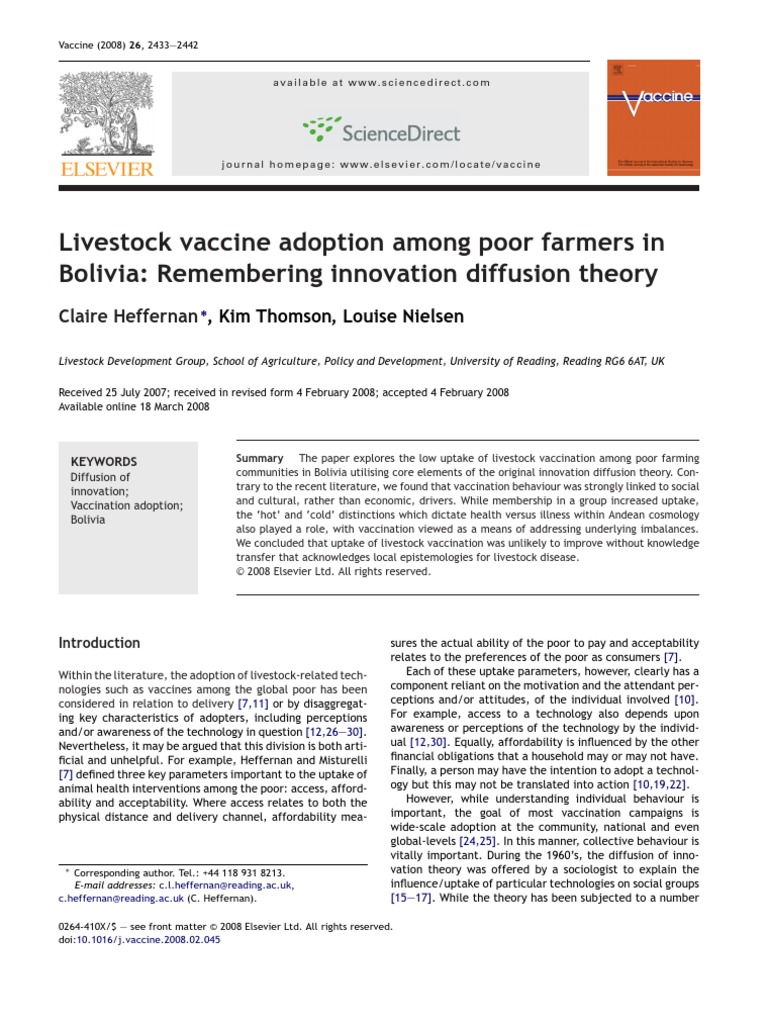 Livestock vaccine adoption among poor farmers in Bolivia - Remembering