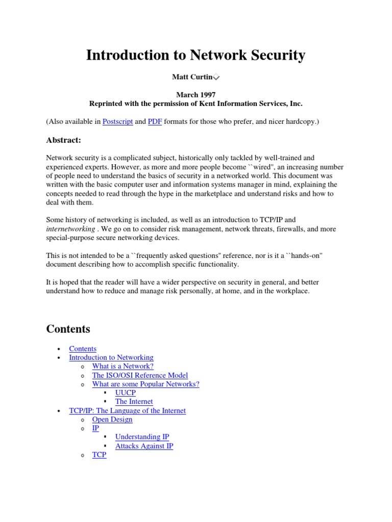 Introduction To Network Security: Abstract | PDF | Internet Protocol ...