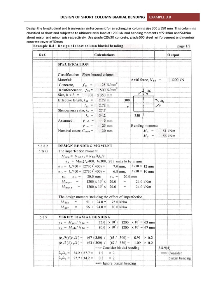 Example 3 8 Design Of Short Column Subjected To Biaxial Bending PDF