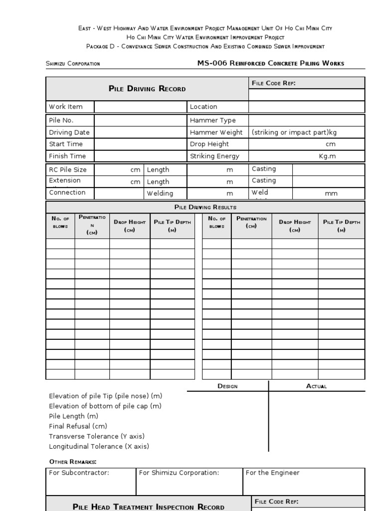 Pile Driving Record Pdf