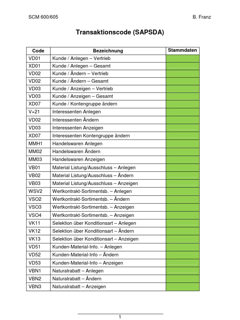 SAP Transaktionscode | PDF