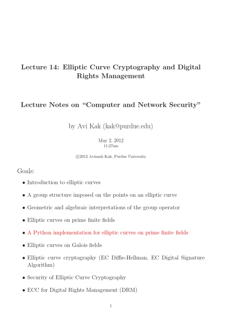 Elliptic Curve Cryptography Overview | PDF | Key (Cryptography) | Field ...