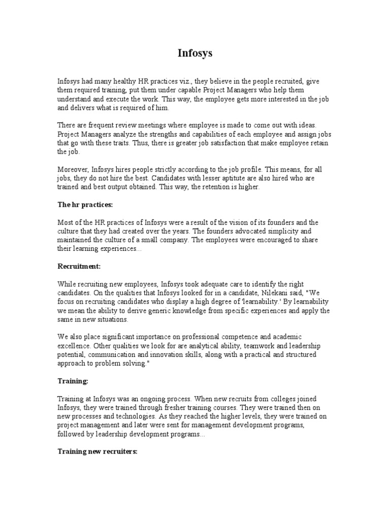 Infosys HR and Training Insights | PDF