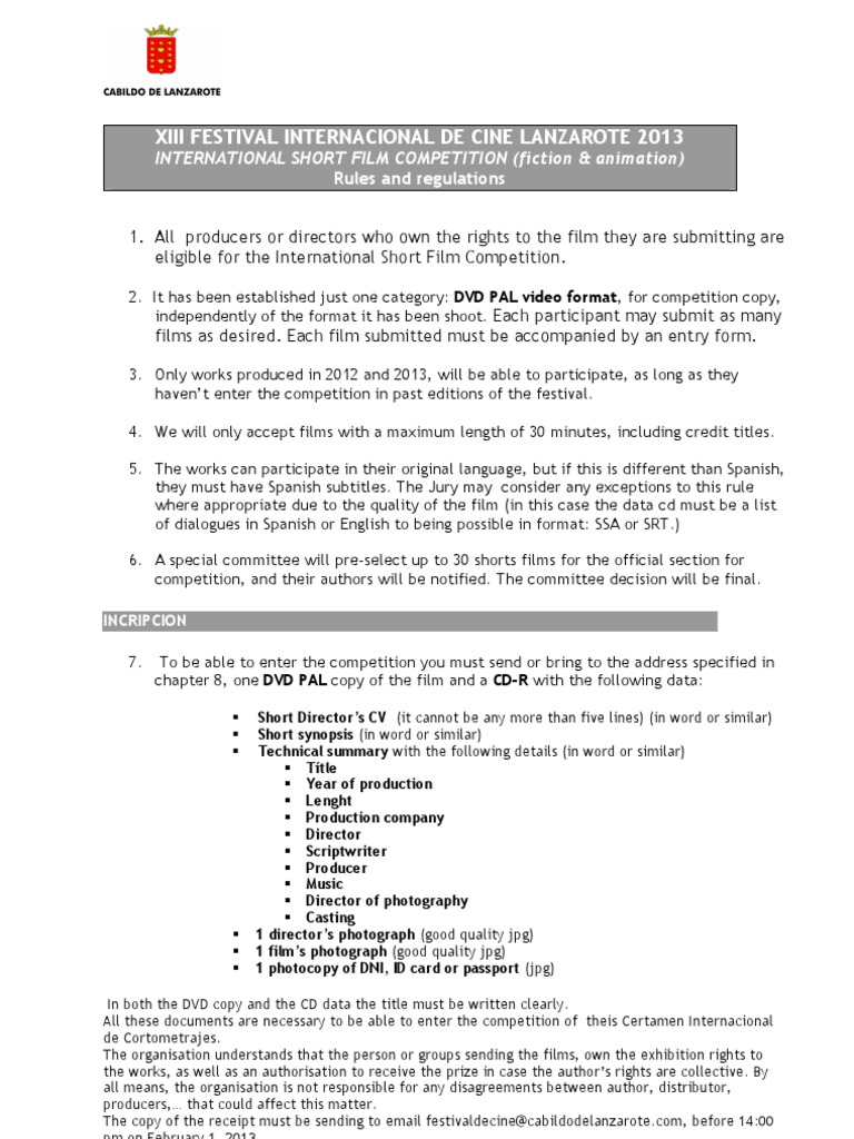 Internatinal Short Film Regulatións PDF