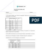 EXERCICIOS DE ESTATÍSTICA PARA AV2