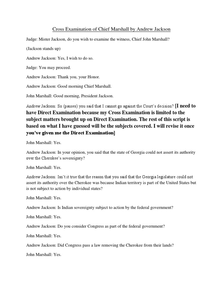 Sample cross examination john marshall federal government of the 