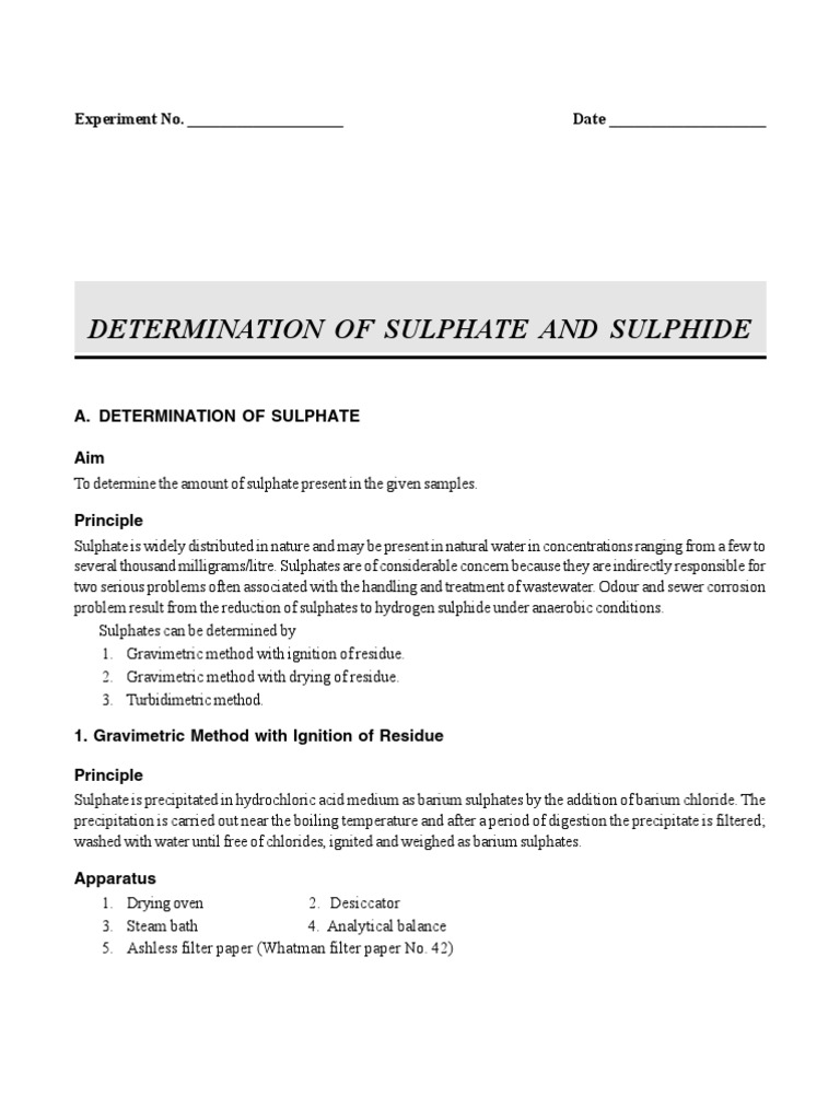 Sulphate and Sulphide Determination Methods | PDF