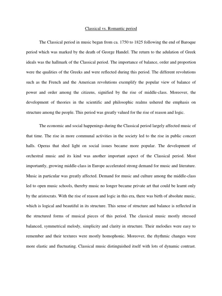Classical vs. Romantic Music Periods | PDF | Classical Period (Music ...
