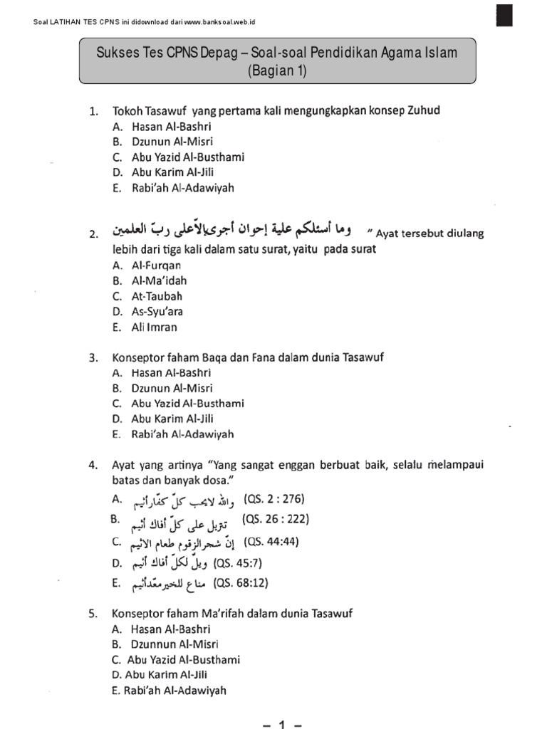 Contoh Soal Tes Cpns Guru Pai Sd