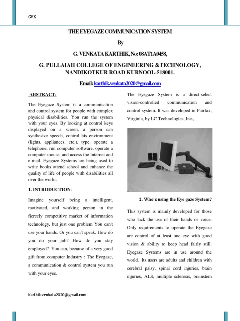 Eyegaze Communication System Overview | PDF | Contact Lens | Computer ...