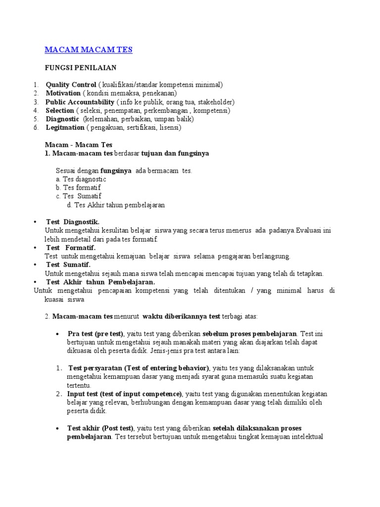 Macam Macam Tes