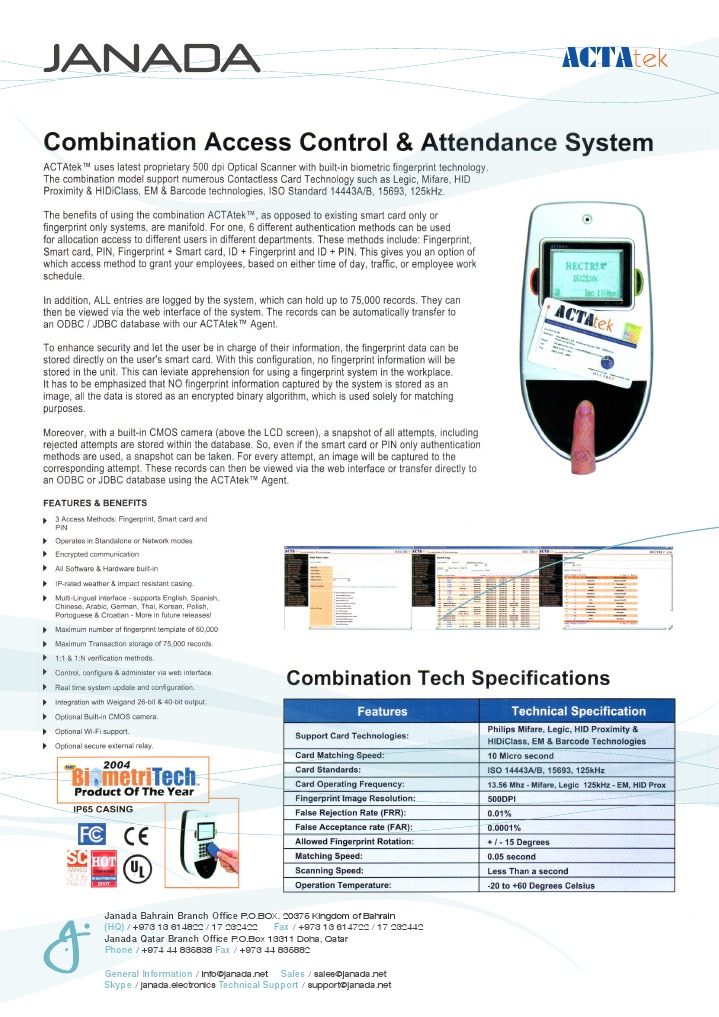 ACTAtek Mobile Biometric Solutions | PDF | Smart Card | Surveillance