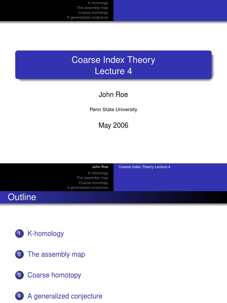 Coarse Index Theory: John Roe | PDF | Manifold | Group (Mathematics)